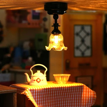 1:12 Кукольный домик Миниатюрная светодиодная лампа Потолочный светильник Люстра Домашнее освещение Модель Декор Игрушка Кукла Аксессуары для дома