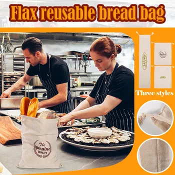  1 шт. Льняная сумка для хлеба Многоразовая сумка для хлеба на шнурке Хлопковая сумка для хлеба 