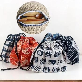 1 шт. Сумка для хранения коробки для ланча в японском стиле на шнурке для путешествий Пикник Портативная легкая стирка Bento Lunch Box Tote Pote