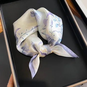 100% шелковый шарф студентка девушка стильный цветочный платок шея повязка для волос подарок 53 * 53 см