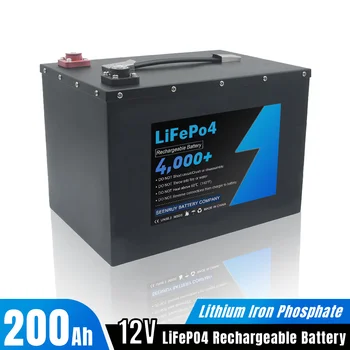 12 В 200 Ач Lifepo4 Аккумуляторная батарея Встроенный BMS Дополнительный Bluetooth Глубокий цикл для RV Camper Inventer Солнечная энергия + зарядное устройство