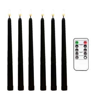 12 шт. Беспламенные черные конические свечи мерцающие с 10-клавишным дистанционным таймером, управляемые светодиодные подсвечники оконные свечи