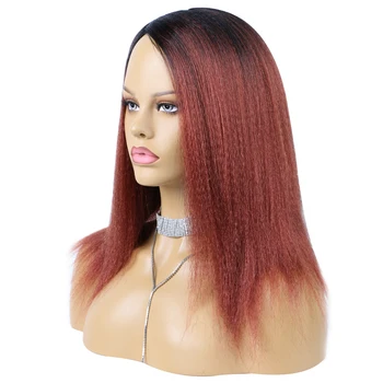14-дюймовый синтетический парик для волос яки черный омбре коричневый бордовый 350 натуральные мягкие извращенные прямые парики для чернокожих женщин ежедневный косплей