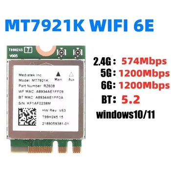 1800 Мбит/с Двухдиапазонная 2.4G 5G Wi-Fi 6E MediaTek MT7921k Bluetooth 5.2 MU-MIMO M.2 NGFF Беспроводная карта 802.11AX Windows 10 / 11