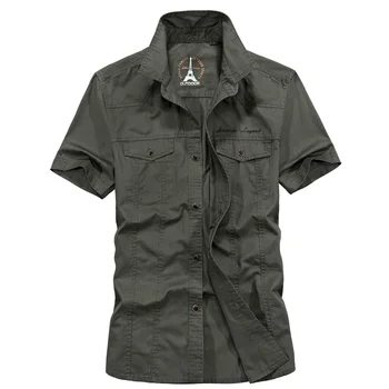 2023 Лето Новая мужская повседневная универсальная рубашка с коротким рукавом Большая рабочая военная рубашка Топ