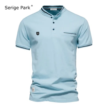 2023 Новая мужская классическая рубашка-поло для Park France Luxury Brand Pattern Летняя коллекция Мужские хлопковые повседневные поло с карманом