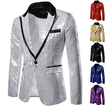 2023 Новый мужской костюм с пайетками на одной пуговице, пиджак европейского размера, спортивное платье, повседневный топ