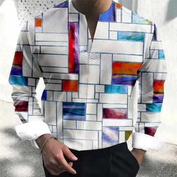 2023 Осенние мужские рубашки Мужские рубашки с коротким рукавом с 3D-принтом Повседневная мужская повседневная одежда Оверсайз Лацканы Топы Модные футболки