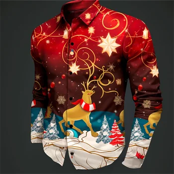 2024 Рождественская рубашка Новогодняя вечеринка HD шаблон мягкая эластичная удобная костюм Санта-Клауса мужской большой размер новый горячая распродажа