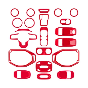 23PCS Комплект полной внутренней отделки для аксессуаров Wrangler JL JT 2018-2023 (красный)