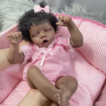43 см Афроамериканец Возрожденный Baby Doll Близнец Недоношенный Ребенок Законченный Новорожденный Черная Девочка Коллекционная Художественная Кукла Лучший Подарок Для Детей