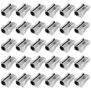 48 Упаковка Металлические мини-точилки для карандашей Массовые ручные серебряные с одним отверстием из алюминиевого сплава Ручная точилка Ручной карандаш