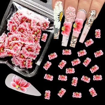 5 шт. 3D акриловый цветок украшение для ногтей 11X16 мм белый/розовый акриловый цветок бабочки для ногтей подвески с блестящими бриллиантовыми цветами