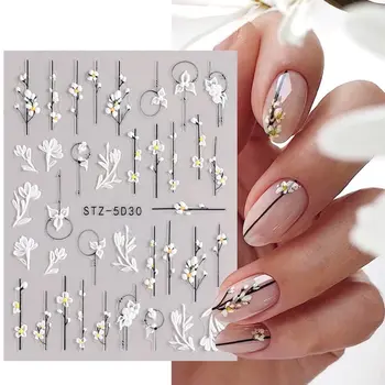 5D наклейки для ногтей Цветочные наклейки для ногтей Весна Лето Аксессуары для нейл-арта Французский дизайн ногтей Клей Цветок Бабочка