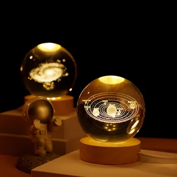 6 см 3D Хрустальный шар Планета Ночник Лазерная гравировка Солнечная система Глобус Астрономия Подарок на день рождения Домашнее пространство Украшение рабочего стола