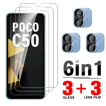 6in1 Защитный стеклянный чехол для Xiaomi Poco C50 6,52 ''Закаленная пленка Little Poco C50 C 50 50C Pococ50 Экран Объектив Камера Защитная Камера
