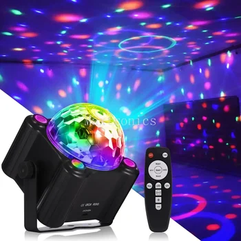 7 Цвет 9 Вт Светодиодный сценический свет Вращающаяся лампа с дистанционным управлением Звук Активированный светодиодный стробоскоп Волшебный шар Свет для дискотеки DJ Bar Party