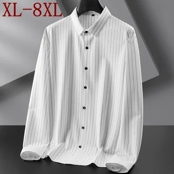 8XL 7XL 6XL 2024 Новая осенняя роскошная деловая полосатая рубашка Мужчины с длинным рукавом Свободные мужские рубашки высшего качества Повседневная камиза мужественная