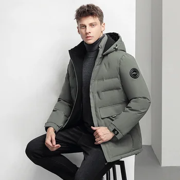 90% белая гусиная куртка для одежды зимнее пальто мужские съемные шапки средней длины морозостойкие теплые пуховики
