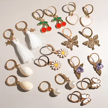 9Pairs Bohemian Handmade Shell Pearl Ringes Серьги-кольца для женщин Золотой цвет Нержавеющая сталь Круг Huggie Hoops Ювелирные изделия Bijoux
