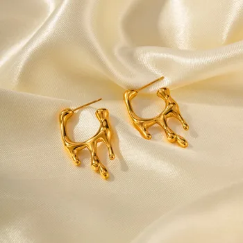 ALLNEWME Уникальные серьги с геометрической текстурой кожи Lave Drop для женщин 18-каратное золото с PVD-покрытием из нержавеющей стали длинная серьга-подвеска