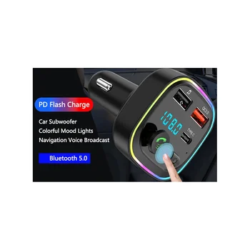 Bluetooth FM Передатчик Bluetooth Адаптер автомобильного радио PD 20 Вт, Type-C и QC3.0, поддержка TF-карты / USB-ключа