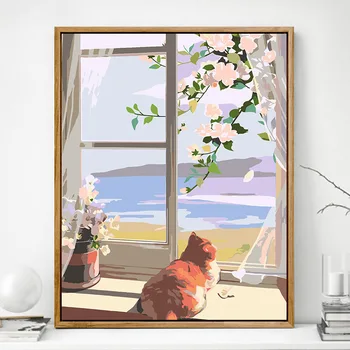 Cat цифровая масляная живопись Наполнение - ручная роспись краска краска цветная живопись подарочный наполнитель цвет масляная живопись