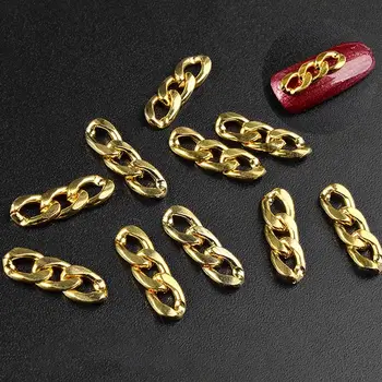 Chain Золото Черный Аксессуары для маникюра 3D Украшения для ногтей Дизайн ногтей Металлические цепи Гвозди 3-секционные цепочки для пуговиц Подвески для ногтей