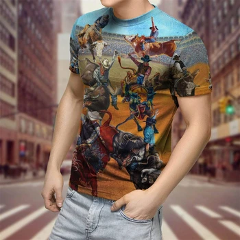 CLOOCL Мужская футболка Дикий Запад Езда на быке 3D Все Напечатано Женская Рубашка С Коротким Рукавом Повседневная Уличная Мода О-образный вырез Уютные топы