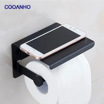 COOANHO Матовый черный держатель для туалетной бумаги с полкой, настенный держатель для бумажных полотенец, подходящий для кухни в ванной комнате
