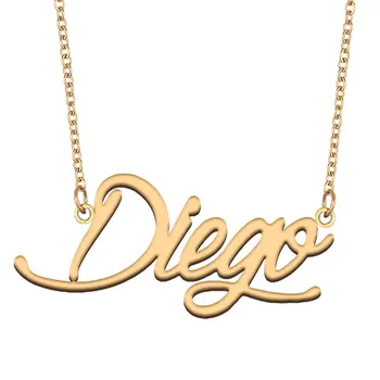 Diego Имя Ожерелье для женщин Золотая табличка с именем Кулон из нержавеющей стали Ювелирные изделия Collares Para Mujer Letters Чокер