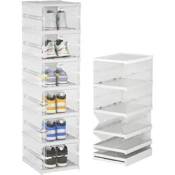 IIRARA Большой ящик для хранения обуви, набор из 6 ярусных прозрачных пластиковых штабелируемых органайзеров для обуви