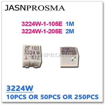 JASNPROSMA 10PCS 50PCS 250PCS 3224W-1-105E 3224-1-205E 3224W 1M 2M Оригинальный SMD CHIP Регулируемый подстроечный резистор потенциометра