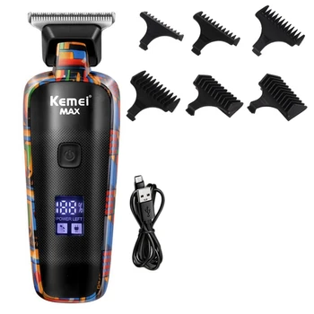 Kemei Аккумуляторная машинка для стрижки волос Электрический триммер для мужчин Печатный граффити Машина для стрижки волос Профессиональный триммер