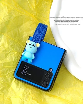 Klein Синий чехол для Galaxy Samsung ZFlip4 5G Cure Bear Складной Мягкий Чехол Для Samsung Z Flip 4 SM-721U1 с Ручкой Держатель Телефона