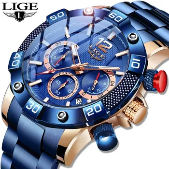 LIGE 2024 Новая Мода Синие Мужские Часы Топ Бренд Роскошные Часы Спорт Хронограф Водонепроницаемые Кварцевые Часы Мужчины Relogio Masculino