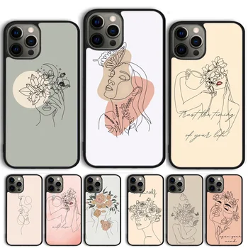 Line Art Sketch Flower Girl Чехол для телефона для iPhone 15 11 13 14 Pro Max 12 mini 6S 7 8 Plus X XS Max SE 2020 XR Fundas