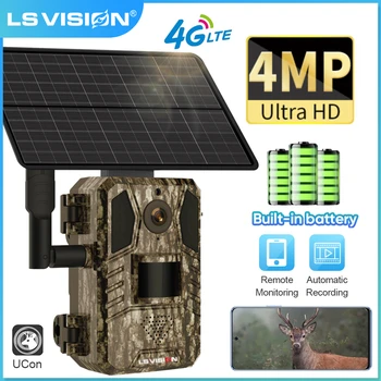 LSVISION 4G Sim Trail Camera 2K Фотоловушка для охоты PIR Детектор движения Солнечная охотничья камера Дикая камера для мониторинга дикой природы