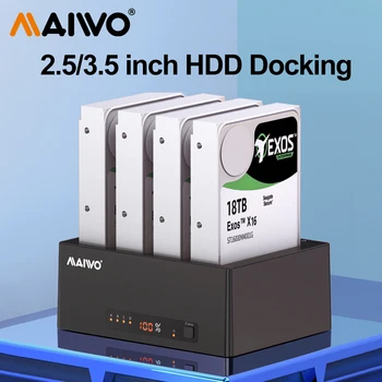 MAIWO 4-bay Док-станция для клонирования жесткого диска Подходит для 2,5-дюймового / 3,5-дюймового жесткого диска SATA / твердотельного накопителя USB 3.0 Светодиодный экран Дисплей Жесткий диск Чехол для жесткого диска
