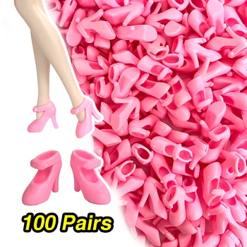 NK Официальные 100 пар обуви Мода Сандалии на высоком каблуке Розовые тапочки для вечеринок для Барби Кукла Аксессуары Игрушки Оптом