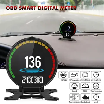 P15 Проекционный дисплей Автомобиль OBD2 HUD Спидометр Предупреждение о превышении скорости Цифровое соотношение воздух-топливо Турбина Давление Масло Вода Датчик температуры