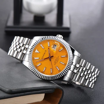 Parnis 39,5 мм Мужские часы с желтым циферблатом Календарь Miyota 8215 Механизм Автоматические механические мужские наручные часы 2023 Лучший люксовый бренд