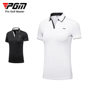 PGM Женские футболки для гольфа с коротким рукавом Летняя спортивная рубашка с разрезом Подол V-образным вырезом Одежда для гольфа Женская одежда YF553