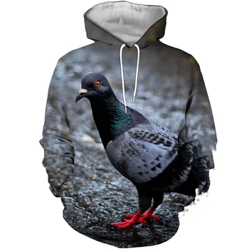 Primavera e outono pombo hoodie homem streetwear 3d pássaro толстовки аниме 3d impressão moletom com capuz animal papagaio roupas