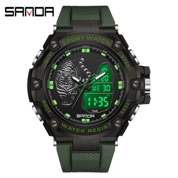 Sanda 3173 Новые электронные часы Зеленый свет Водонепроницаемый Модный тренд Черная технология Многофункциональные ударопрочные мужские часы