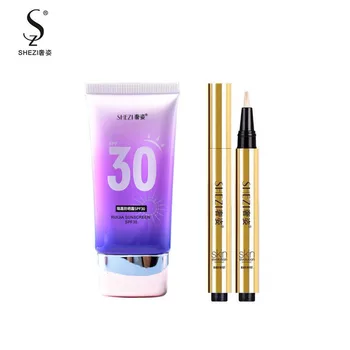 Shezi Солнцезащитный крем для лица и тела Отбеливающий SPF30 Консилер Двухцветная маска Stick High Gloss Foundation Make-up Korea Sunscreen Set