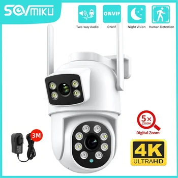 SOVMIKU 8MP 4K Smart PTZ WIFI Камера наблюдения Двойной объектив 5-кратный зум Ночное видение ONVIF Автоматическое отслеживание IP-камеры Защита