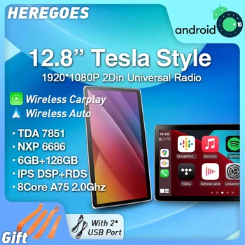 Tesla Style 12,8-дюймовый IPS 100 вращающийся 2 Din Android 10 Автомобильный DVD-плеер Навигация GPS Универсальный автомобильный радио Стерео DSP Bluetooth