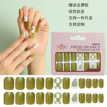 tifcojew Летние новые ногти 24 коротких накладных ногтя точечные маникюрные патчи маленькие свежие ногти
