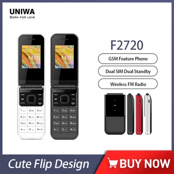 UNIWA F2720 GSM Симпатичный флип Сотовый телефон 1,7 дюйма Функция Телефон Две SIM-карты Разблокированная MINI Мобильный телефон для пожилых людей Беспроводное FM-радио